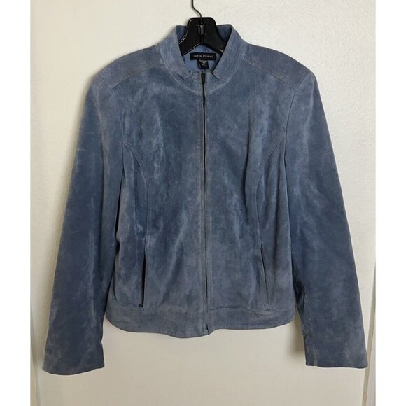 Valerie Stevens 100% Leather Suede Jacket Blue Large - Picture 13 of 14